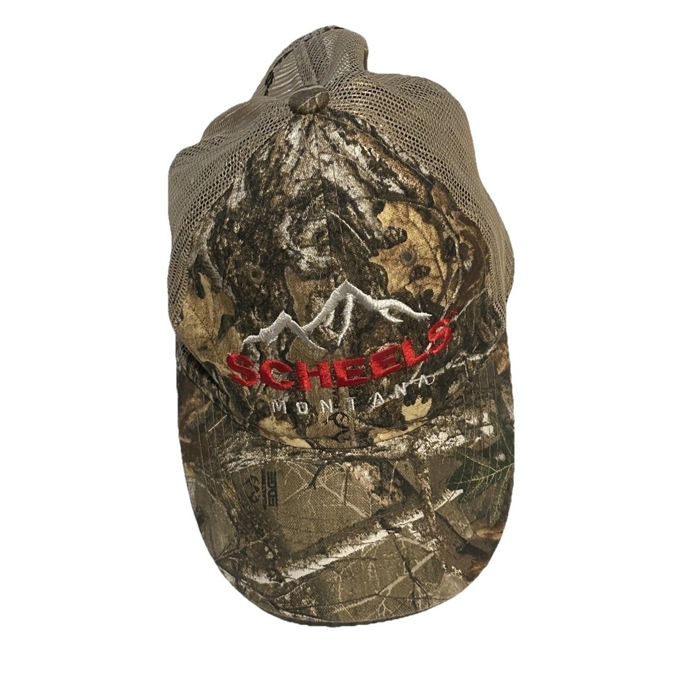 SCHEELS OUTFITTERS Montana Trucker Mesh Back Cap Hat REAL TREE Pink CAMO Adjust